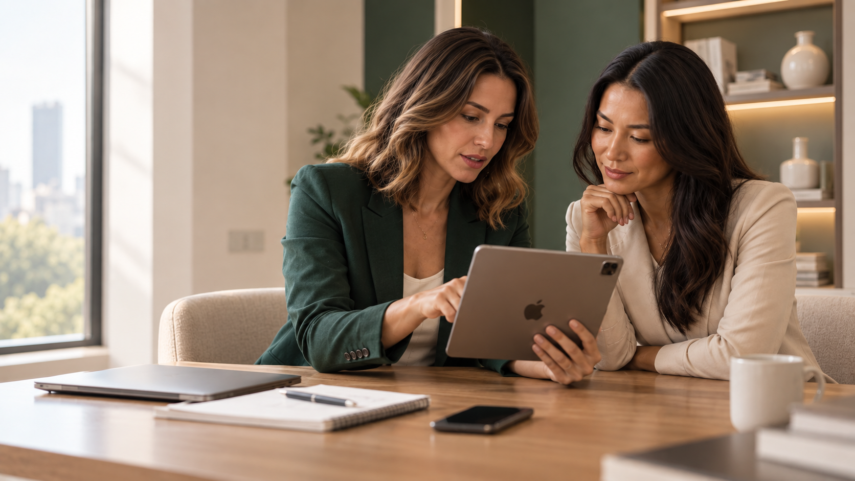 Twee vrouwen bespreken groeicijfers op een tablet